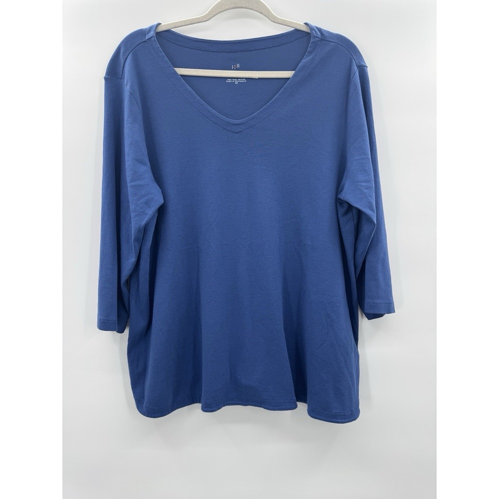 J Jill V-Neck Pima Cotton V-Neck Top 3/4 Sleeve Coastal Nautical Cottage Layers